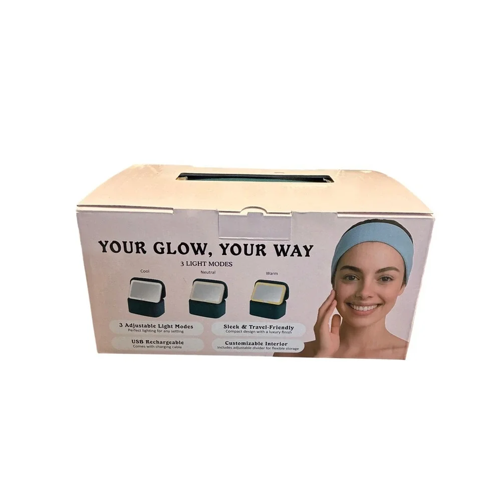 Glo Tech Lighted Makeup Green Case with Removable LED Mirror USB-C Charging NIB‎